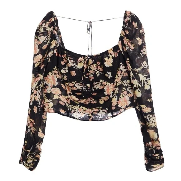 Free People Hilary Black Floral Print Top - Picture 5 of 14